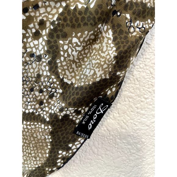 VTG Doro 100% Silk Brown & Ivory Sneak Skin Print Long Scarf W/ Fringe Edge - Picture 11 of 14